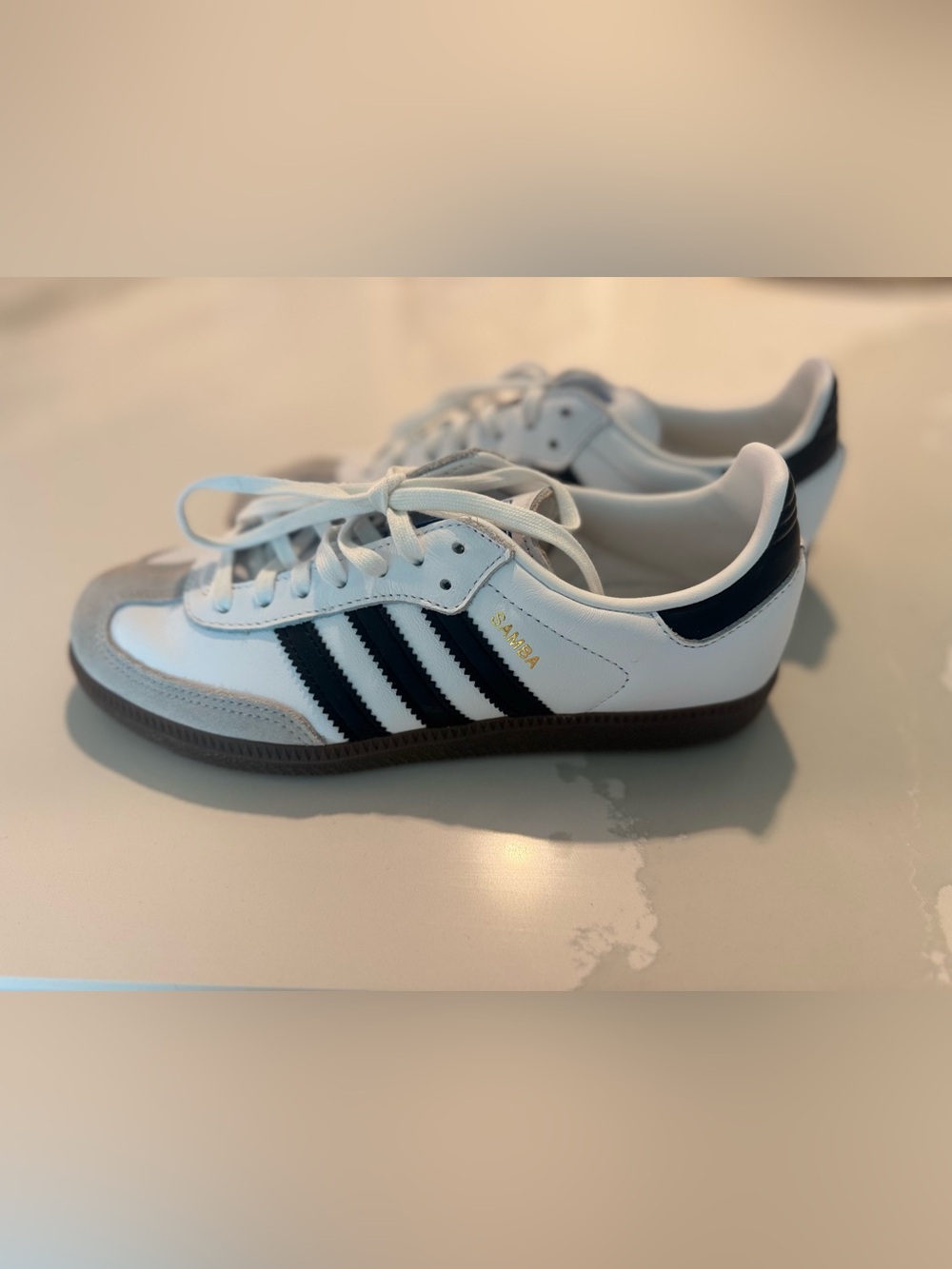 Adidas Samba Sneakers | White with Black Stripes and Gum Sole